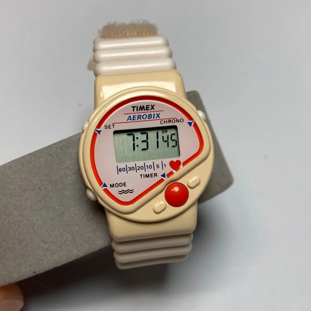 Timex Aerobix chrono vintage digital watch, new battery, velcro, rubber strap